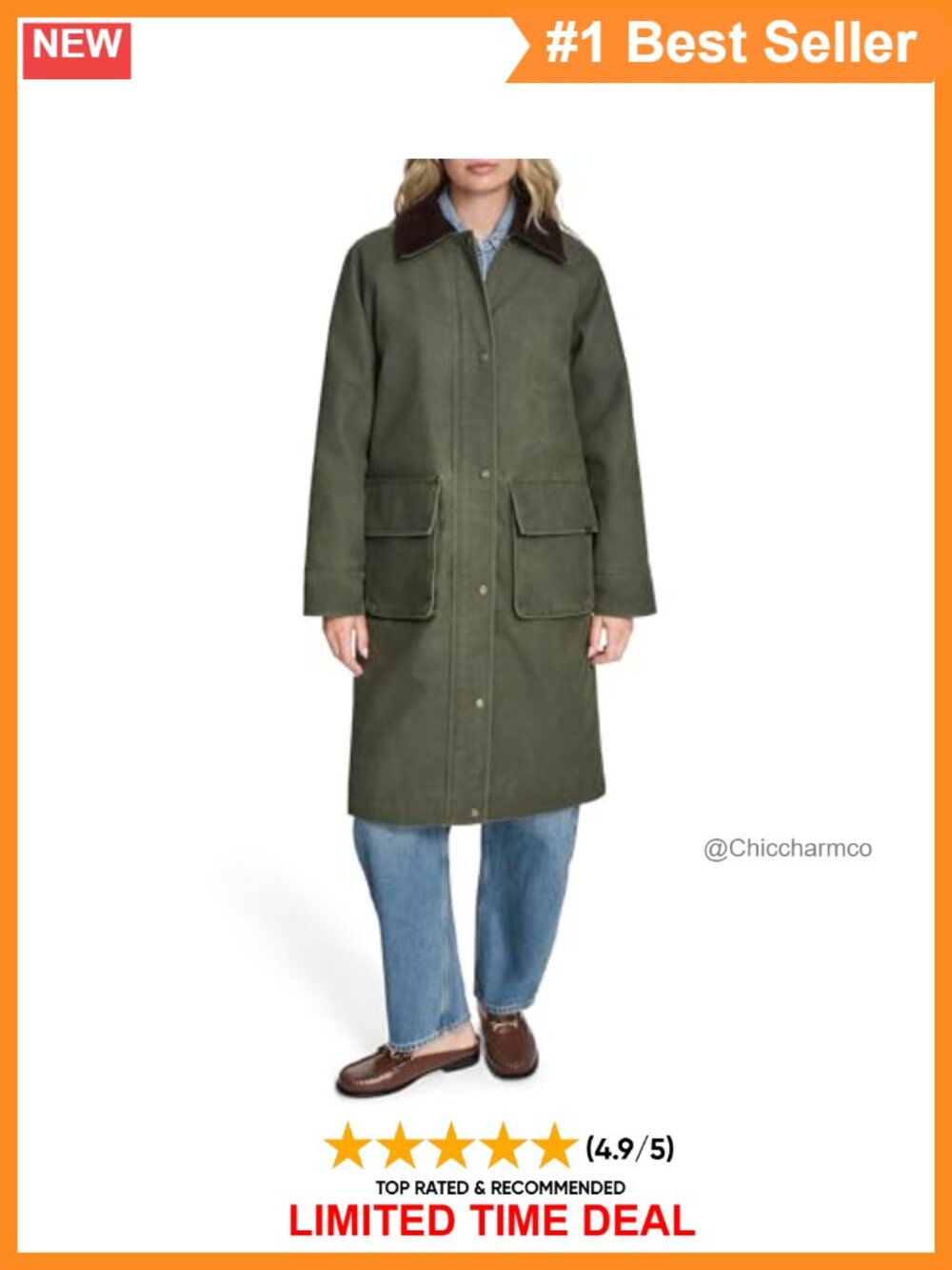 Waxed Long Barn Coat Plaid Lined Corduroy Collar Overcoat
